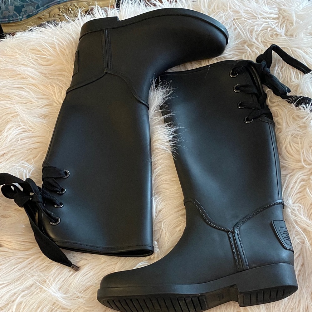 COACH Tristee tall Rain boots Black Women's Lace-Up Boots